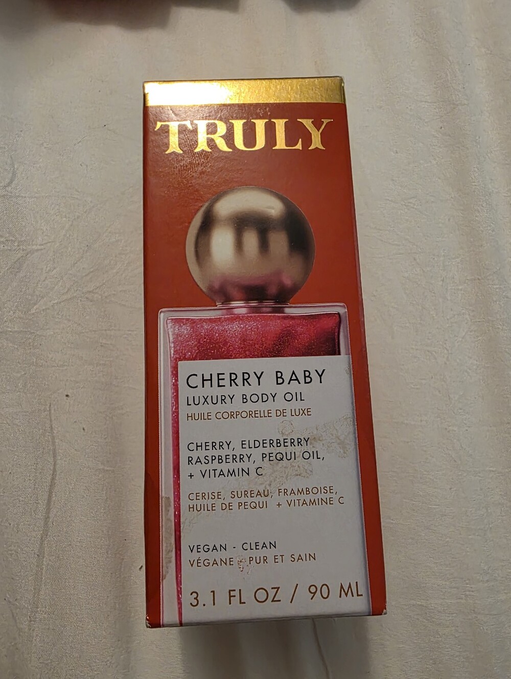 TRULY Cherry Baby Luxury Body Oil - Red and Gold Packaging